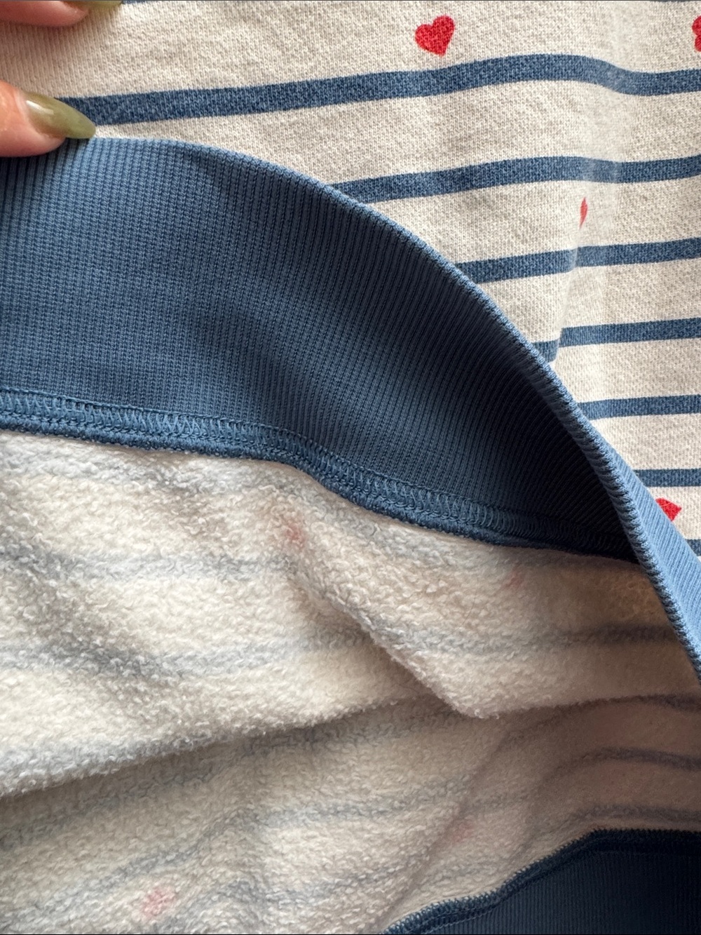 Pact Organic Cotton Cream and Blue Striped Sweatshirt with Red Hearts M - Picture 5 of 5